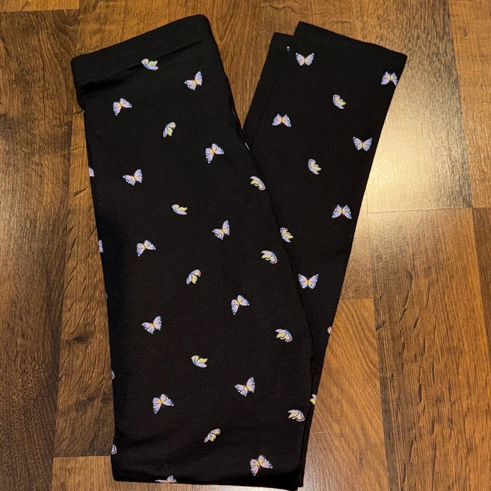 NWT Girls size XL - Black Butterfly Print & Holographic Rainbow Type Leggings